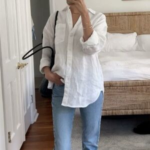 LOFT White Button-Up Linen Blouse